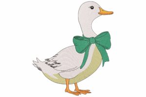 Charming Duck with Green Bow Embroidery Design