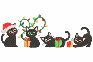 Christmas Black Cats with Gifts Embroidery Design