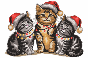 Christmas Cats with Santa Hats Embroidery Design