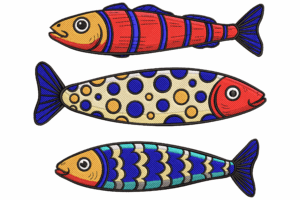 Colorful Cartoon Fish Trio Embroidery Design
