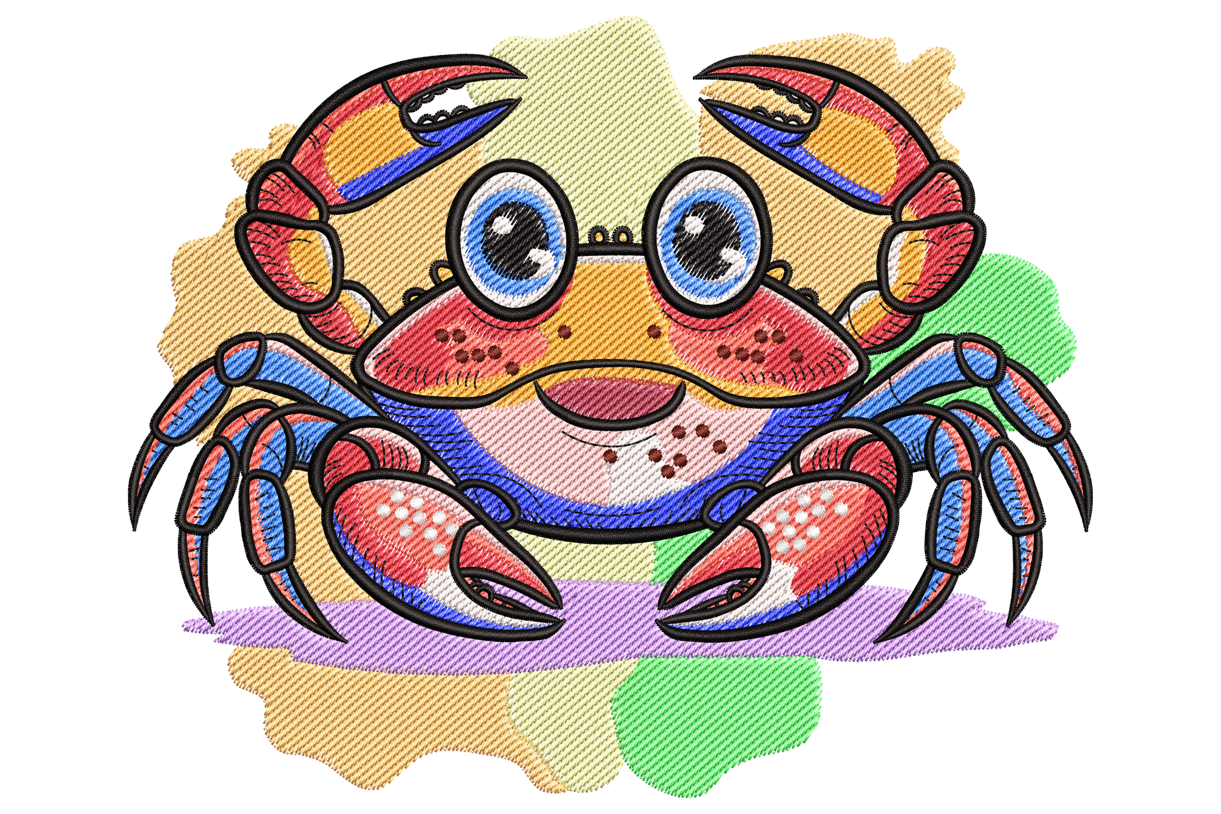 Colorful Cute Crab Embroidery Design