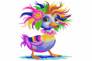 Colorful Duck with Floral Headpiece Embroidery Design