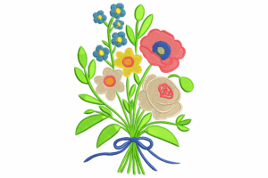 Colorful Flower Bouquet with Bow Embroidery Design