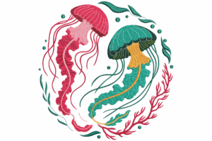Colorful Jellyfish Duo Embroidery Design