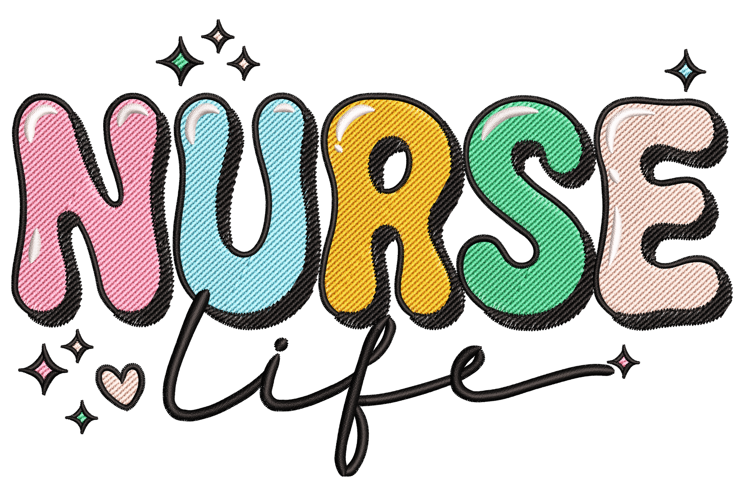 Colorful Nurse Life Embroidery Design