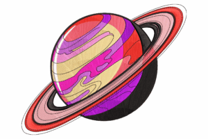 Colorful Saturn Planet Embroidery Design