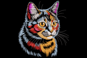Colorful Tabby Cat Portrait Embroidery Design