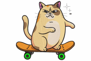Cool Skateboarding Cat Embroidery Design