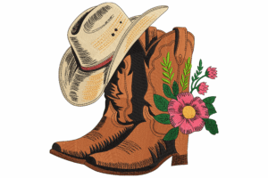 Cowboy Boots with Hat Embroidery Design