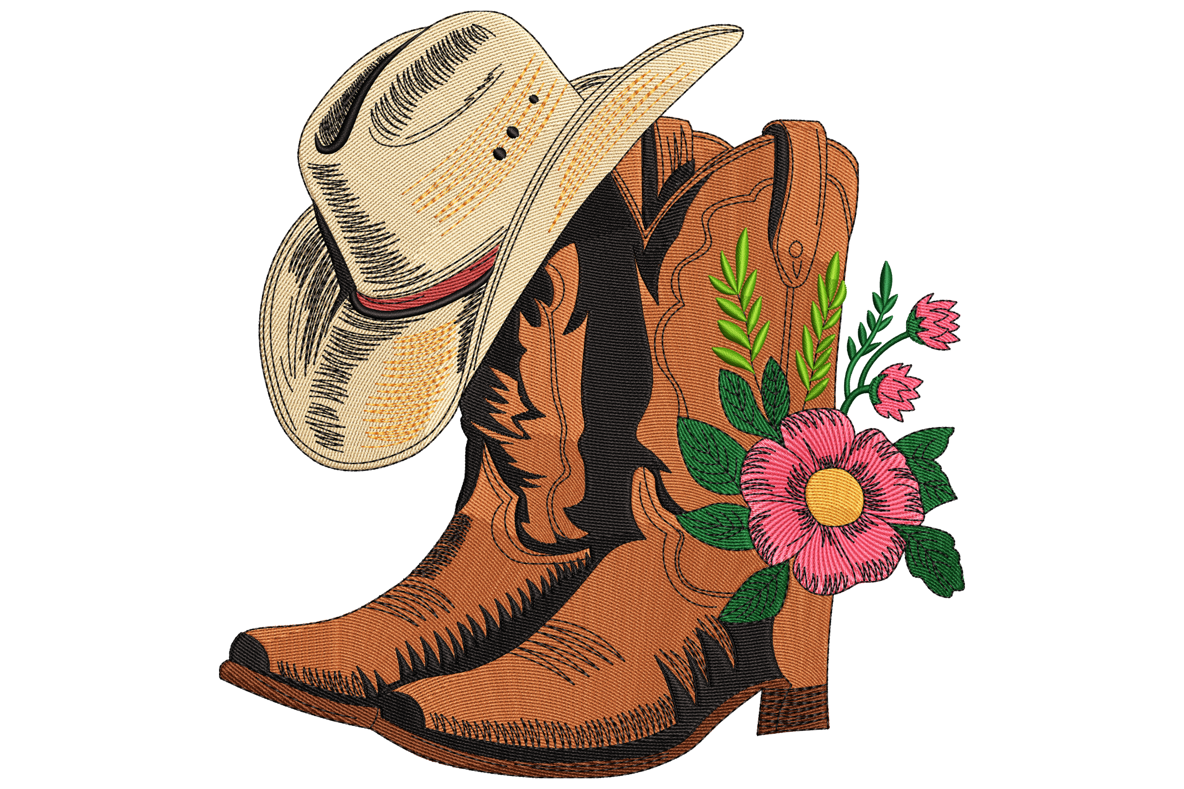 Cowboy Boots with Hat Embroidery Design
