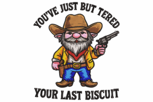 Cowboy Gnome with Revolver Embroidery Design