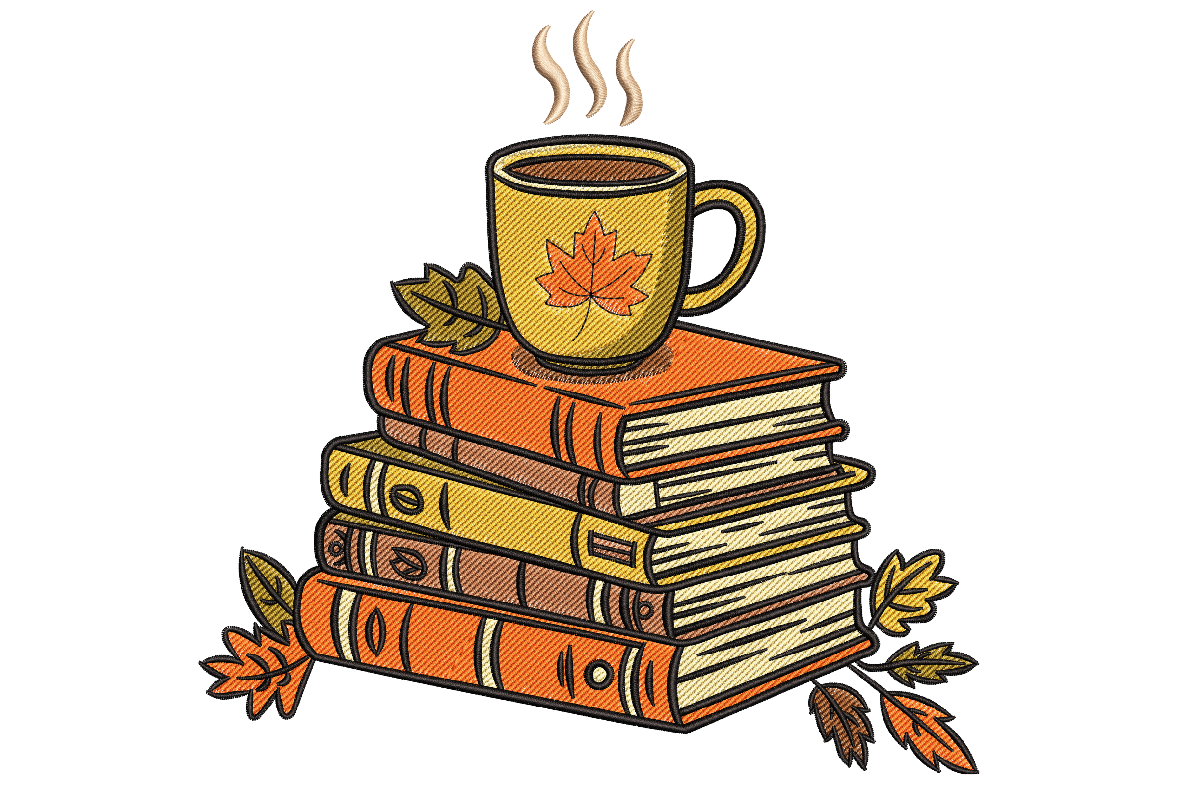 Cozy Fall Books and Coffee Embroidery Design