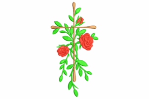 Cross with Roses Embroidery Design