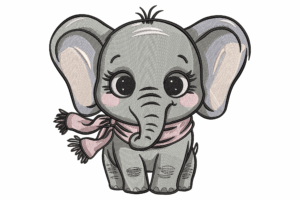 Cute Baby Elephant with Scarf Embroidery Design
