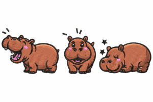 Cute Baby Hippos Embroidery Design