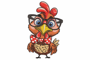 Cute Chicken with Glasses and Bow Tie Embroidery Design