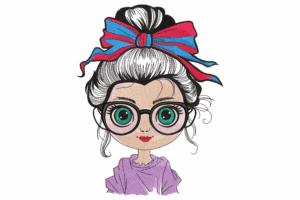 Cute Girl with Glasses and Bow Embroidery Design
