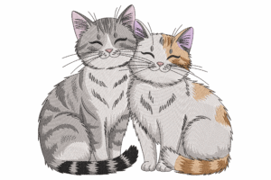Cute Hugging Cats Embroidery Design