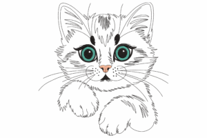 Cute Kitten Face Embroidery Design