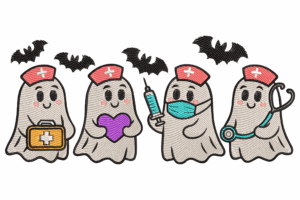 Cute Nurse Ghosts with Bats Embroidery Design