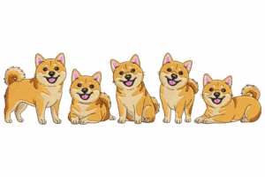 Cute Shiba Inu Dog Group Embroidery Design
