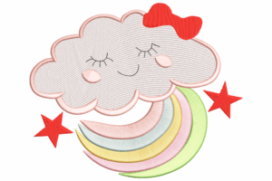 Cute Sleeping Cloud with Rainbow Moon Embroidery Design