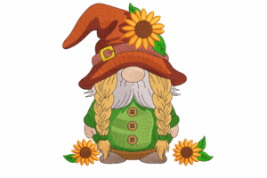 Cute Sunflower Gnome Embroidery Design
