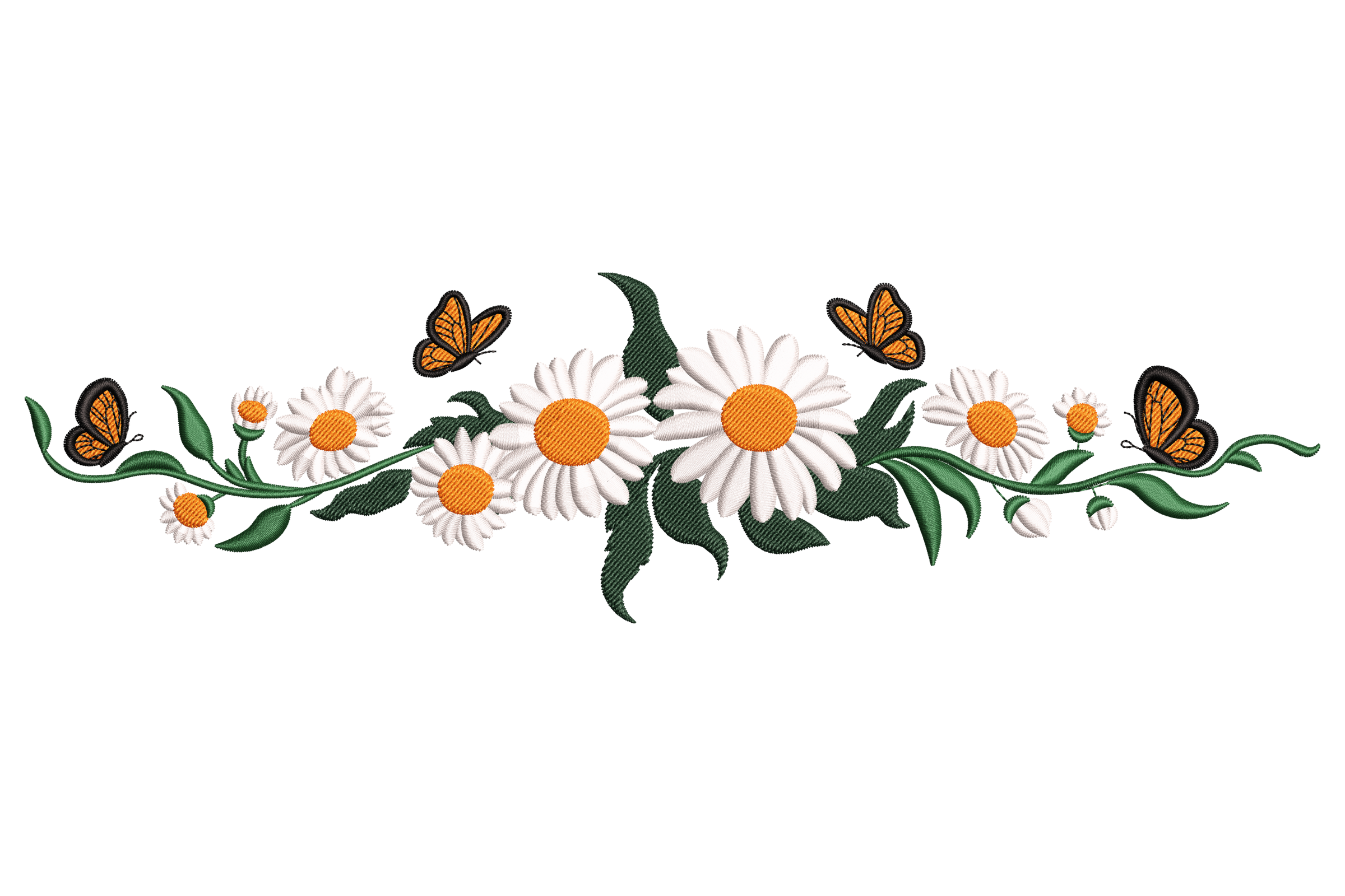 Daisies and Butterflies Border Embroidery Design