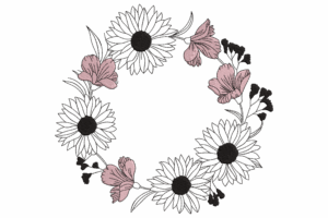 Daisy & Pink Flower Wreath Embroidery Design