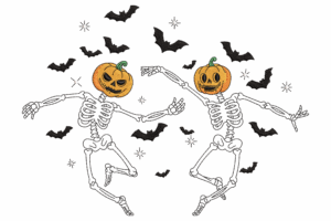 Dancing Skeletons with Pumpkin Heads Embroidery Design