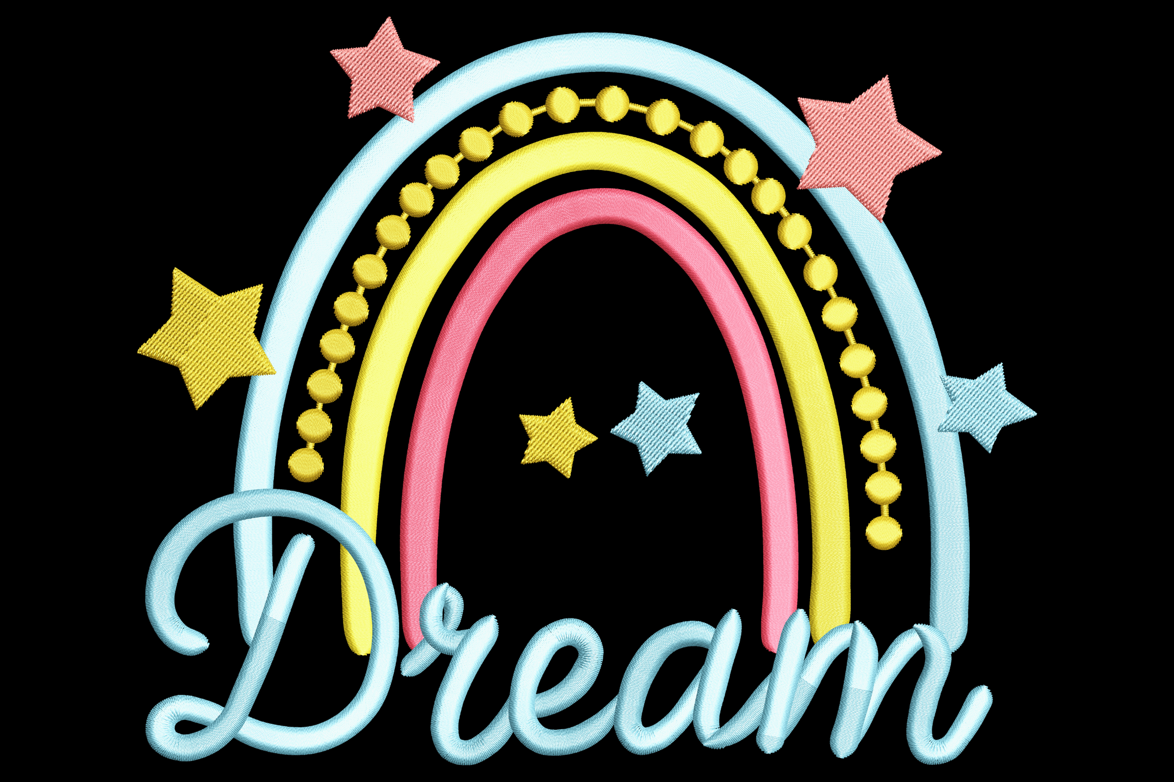 Dream Rainbow with Stars Embroidery Design