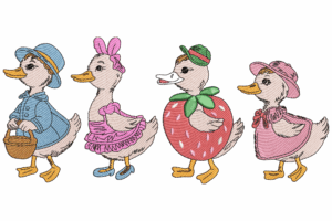 Duck Family in Outfits Embroidery Design