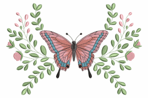 Elegant Butterfly with Floral Branch Embroidery Design