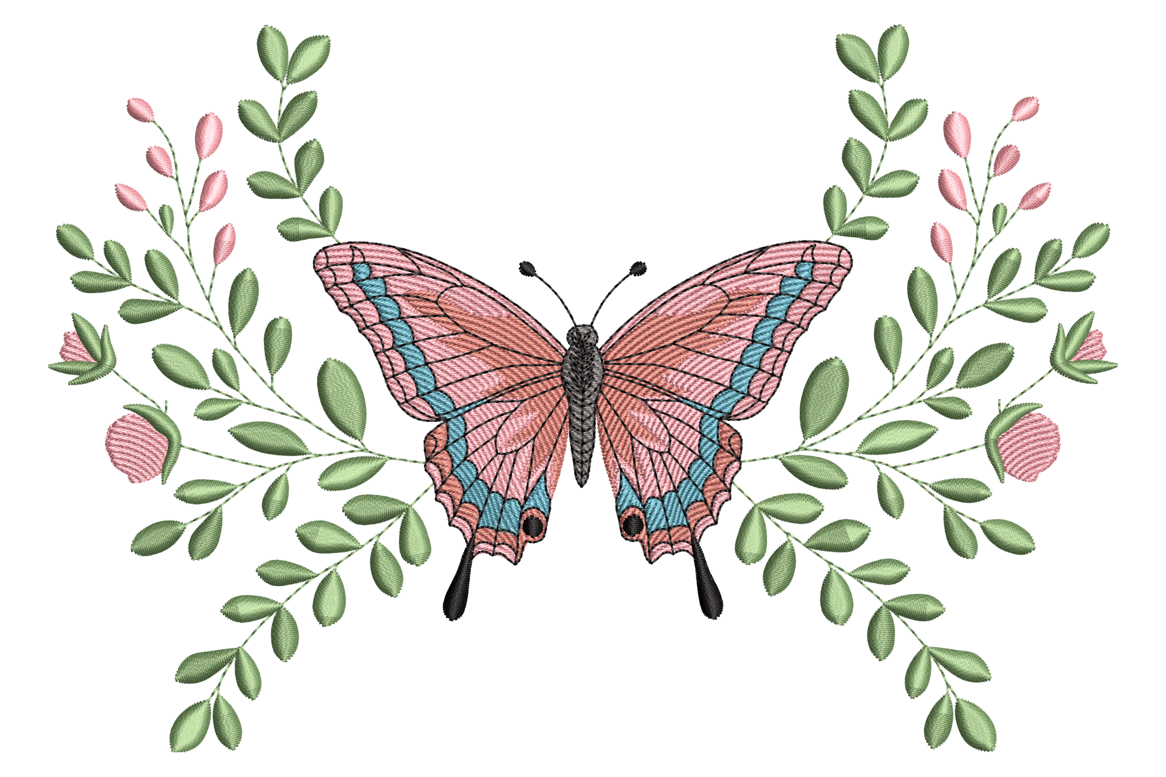 Elegant Butterfly with Floral Branch Embroidery Design