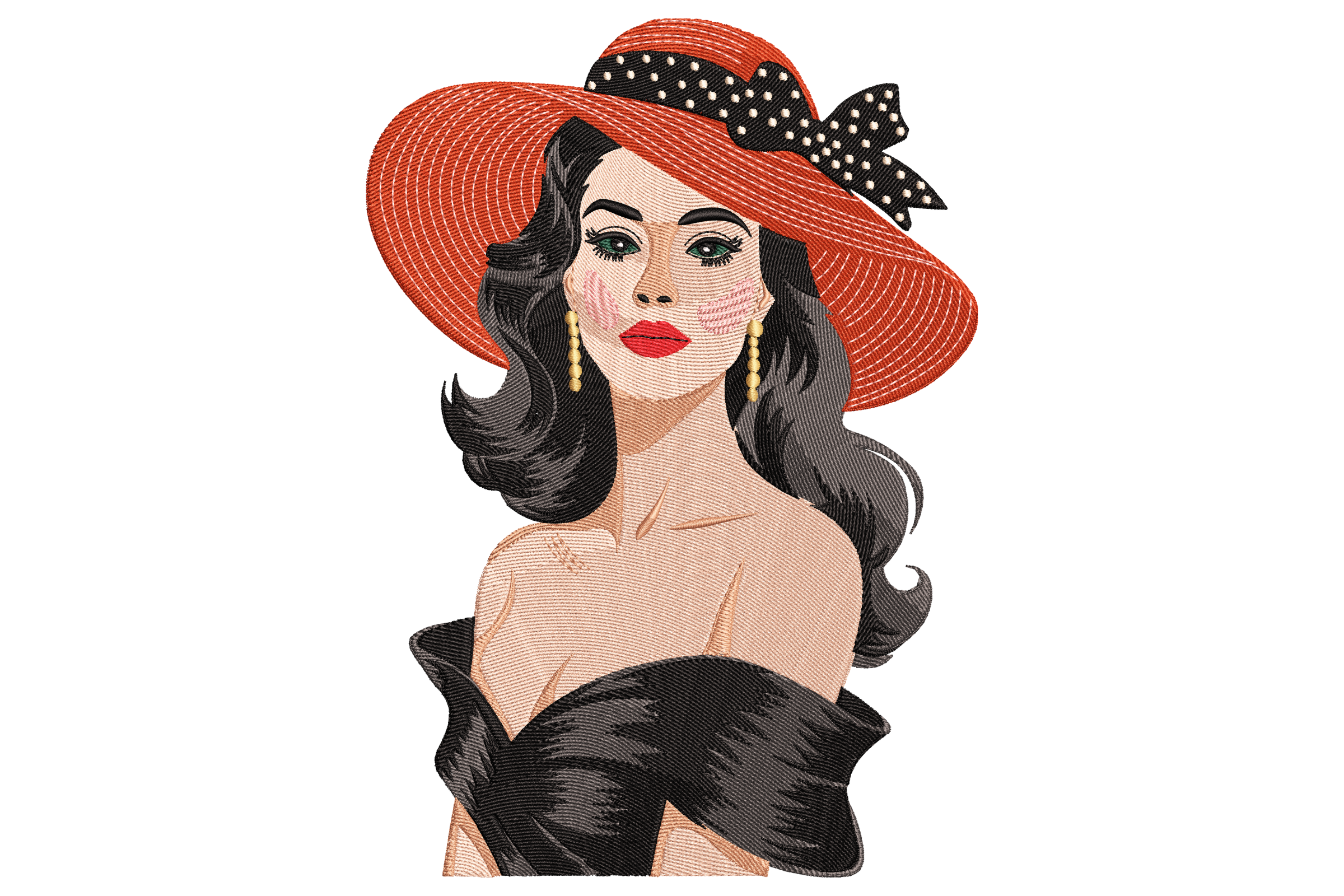 Elegant Lady with Red Hat Embroidery Design