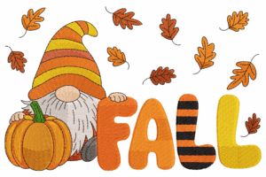 Fall Gnome with Pumpkin Embroidery Design