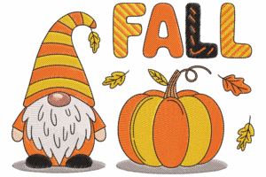 Fall Gnome with Pumpkin Machine Embroidery Design
