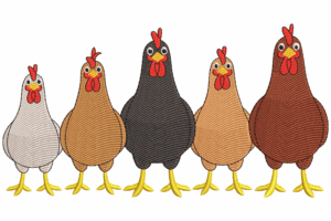 Five Cute Chickens Embroidery Design