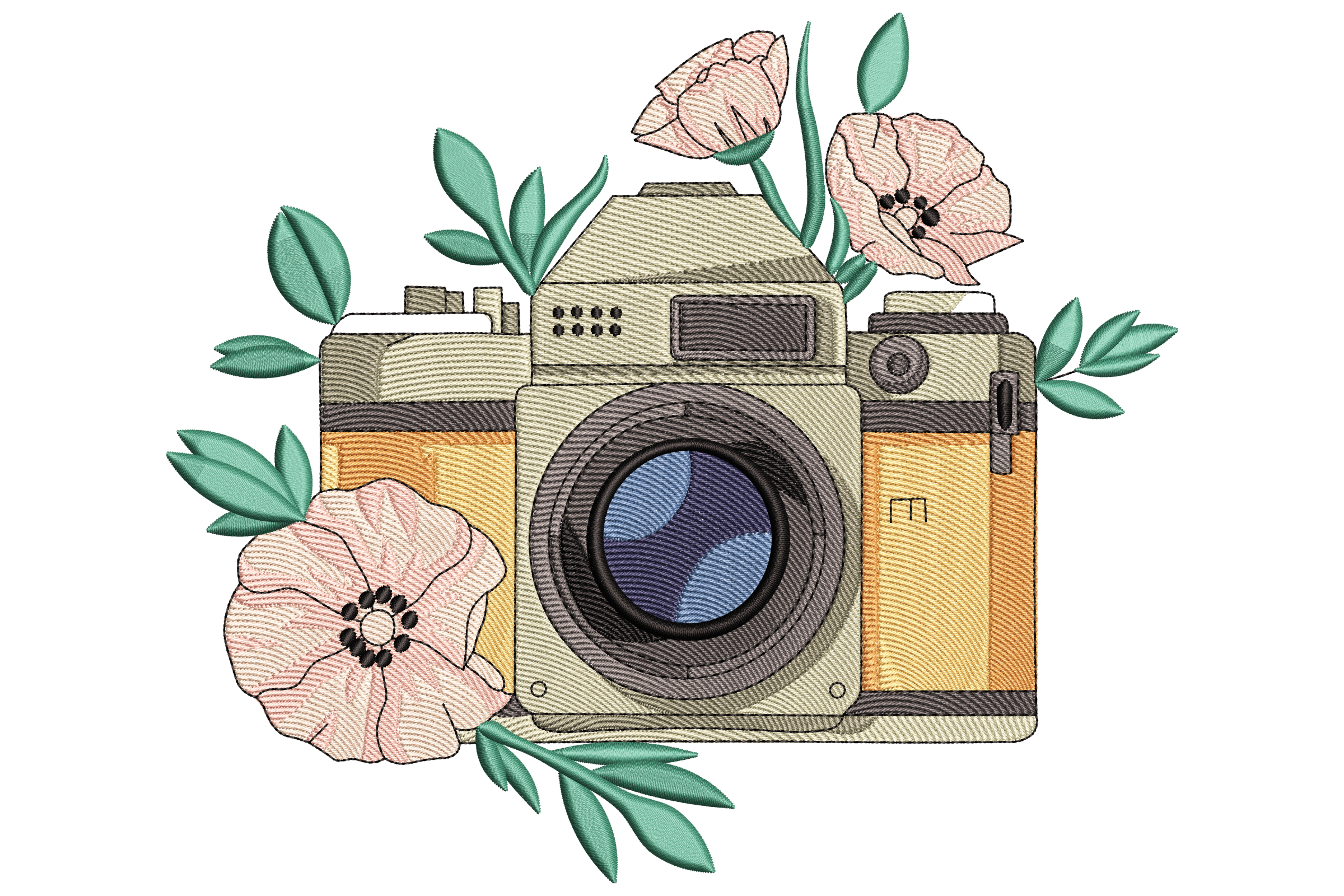 Floral Camera Machine Embroidery Design