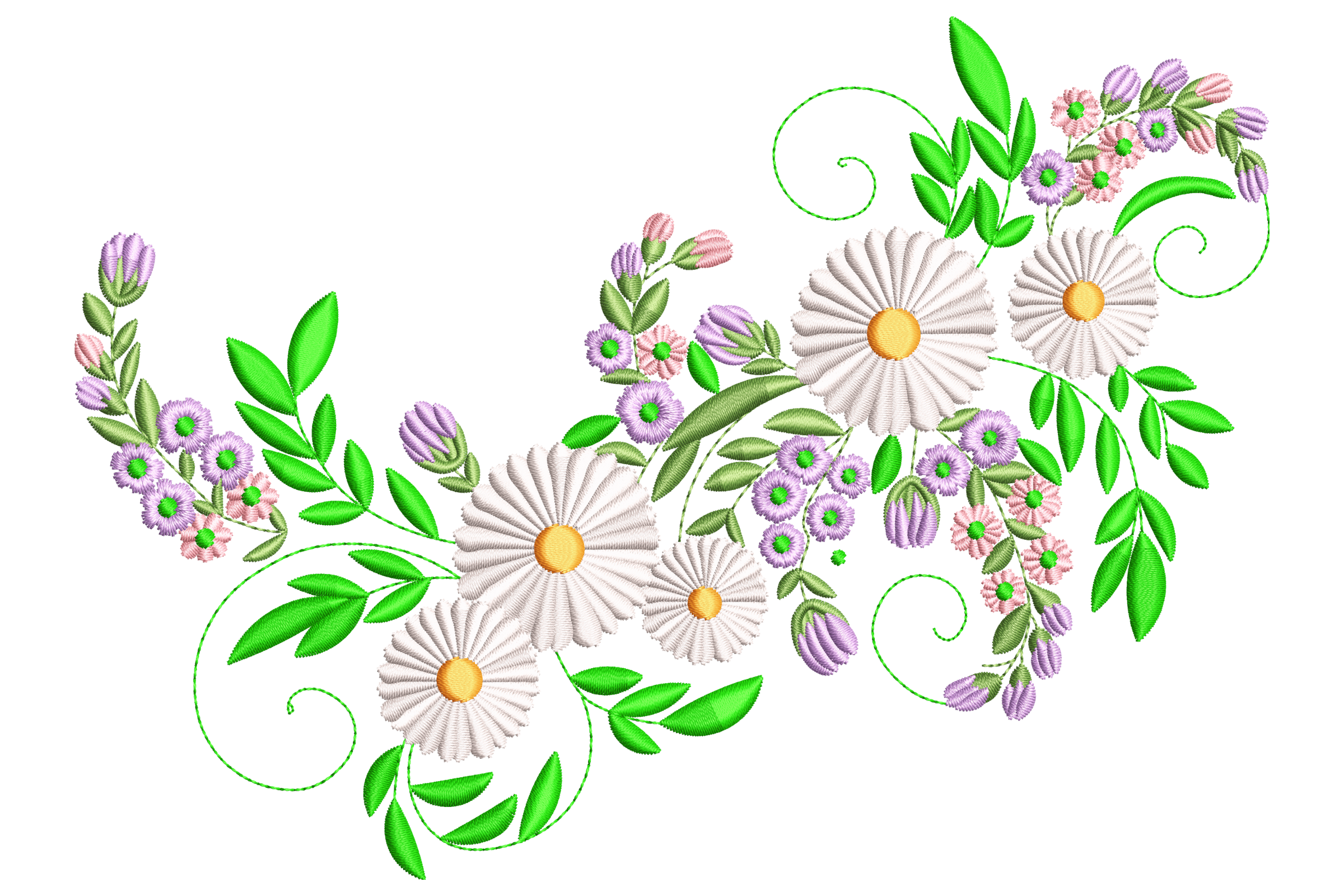 Floral Daisy and Buds Embroidery Design