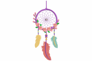 Floral Dreamcatcher with Feathers Embroidery Design