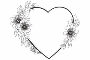 Floral Heart Frame Outline Embroidery Design