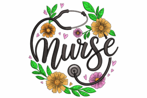 Floral Stethoscope Heart Pattern Embroidery Design