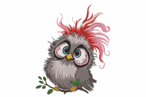 Fluffy Owl with Crazy Hair Embroidery Design