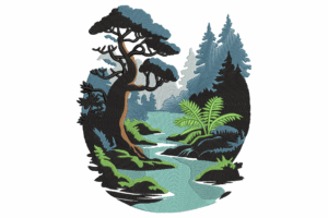 Forest Stream Embroidery Design