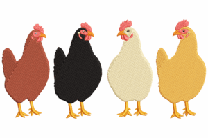 Four Colorful Chickens Embroidery Design