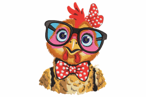 Funny Chicken with Glasses and Bow Tie Embroidery Design
