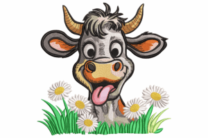 Funny Cow with Daisies Embroidery Design
