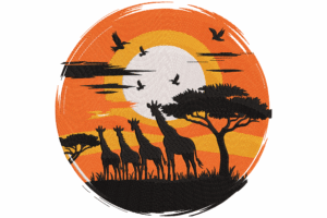 Giraffe Safari Sunset Embroidery Design