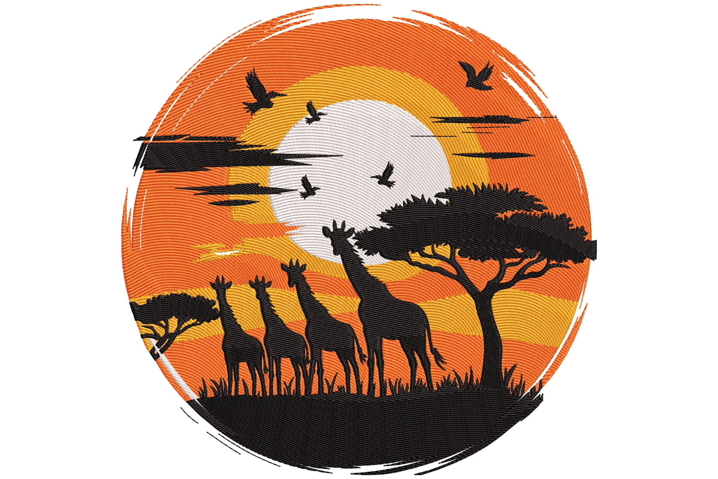 Free Giraffe Safari Sunset Embroidery Design